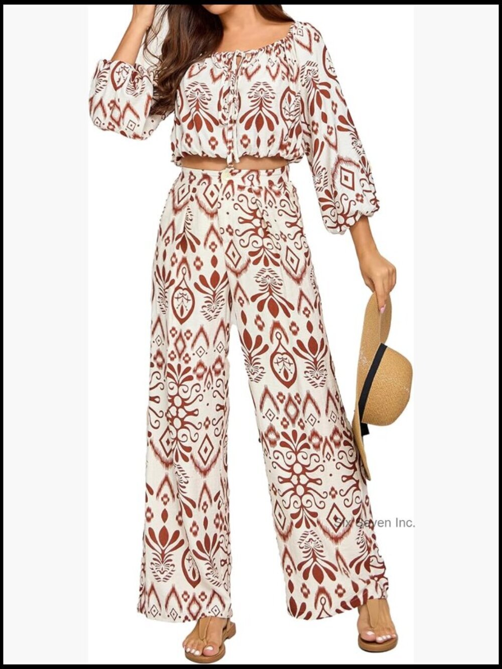 2 Piece Floral Outfits Off Shoulder Crop Top Matching Wide Leg Palazzo Pants Set